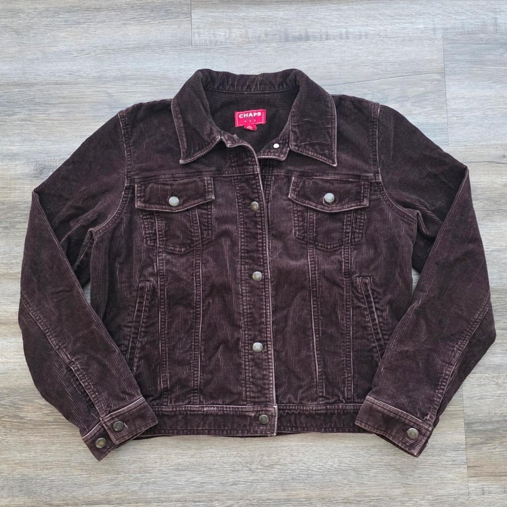 Chaps Denim Vintage Brown Corduroy Trucker Jacket Womens Large L Espresso